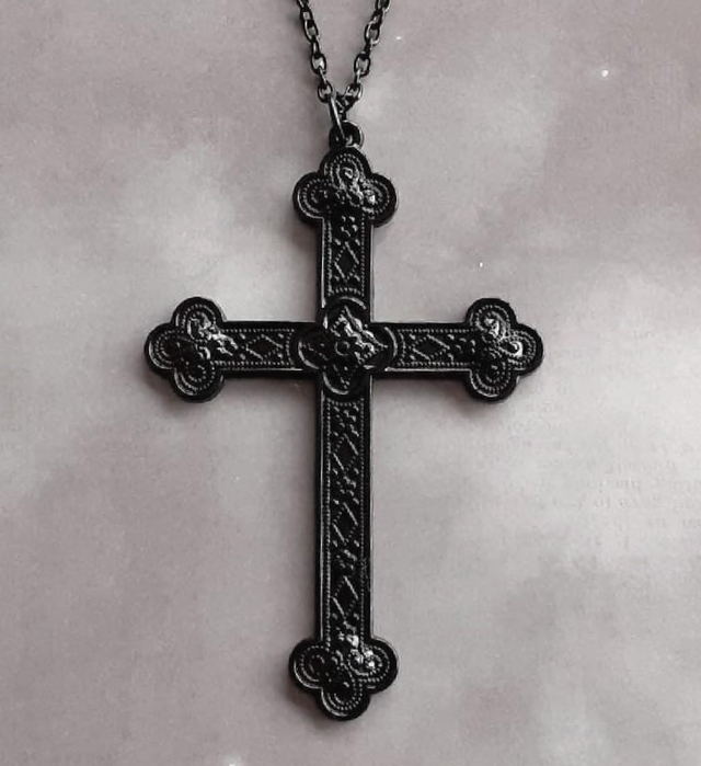 Black Patterned Cross Necklace 