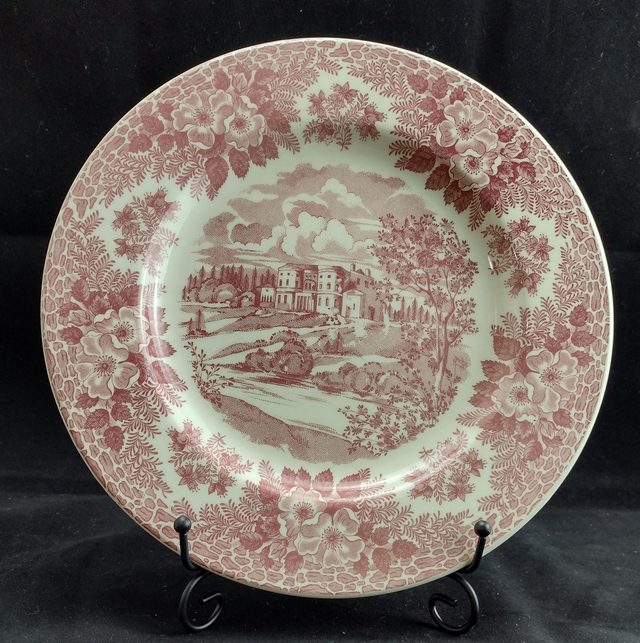 Ceraminier | Dinerbord Plat bord Rond (diameter 25 cm | hoogte 2,5 cm) in ‘Country Style’ motief in roze kleur | Vintage