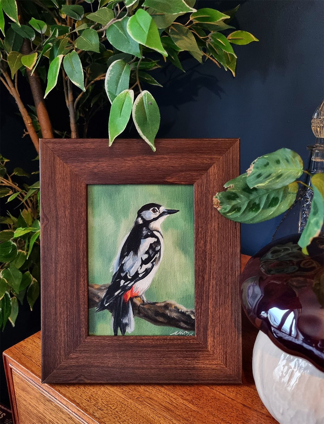 Great Spotted Woodpecker - Original Oil Painting on canvas board - framed