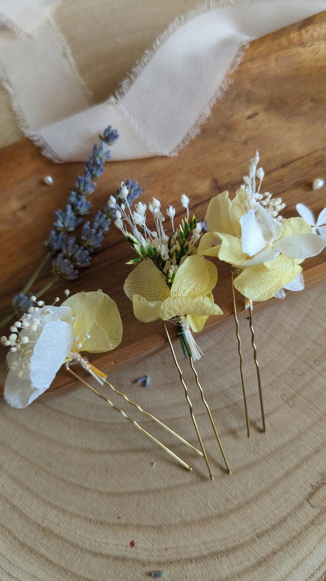 Epingles à cheveux fleurs blanches et soleil - Lemon Fizz