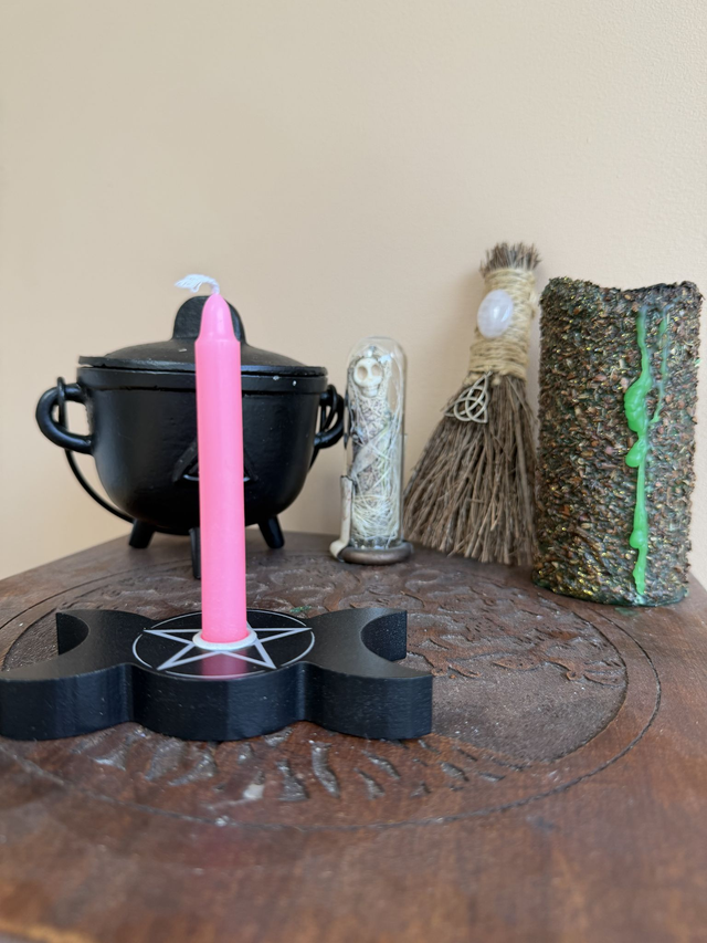 🌙 Bougeoir Triple Lune avec Pentacle