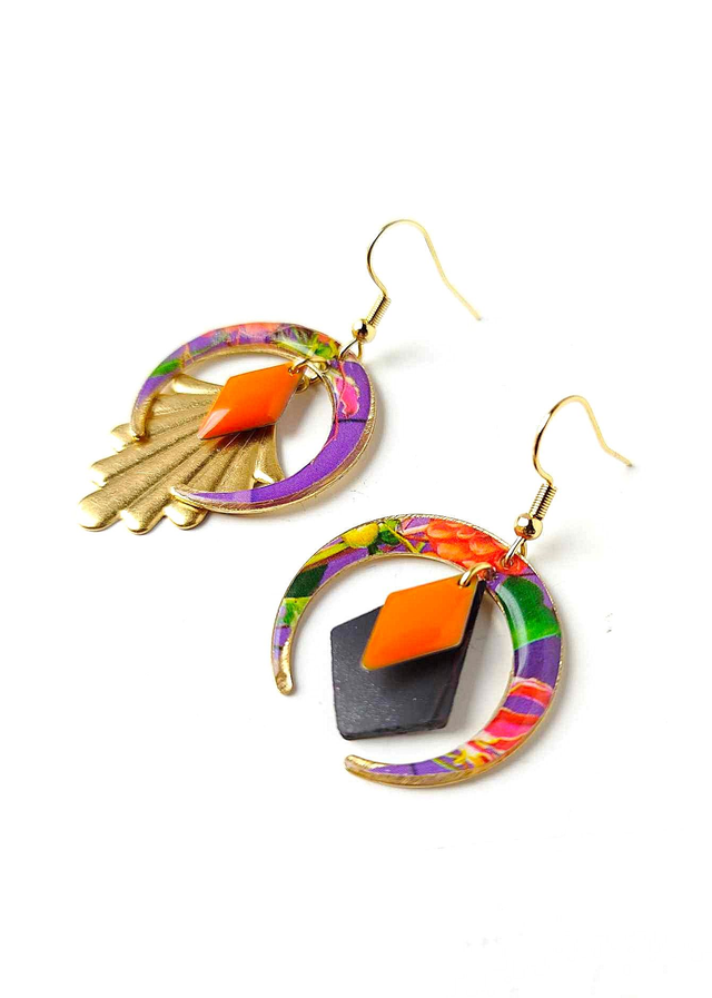 Boucles d'oreilles Asymétriques Upcyclées en Chambre à Air et Papier Recyclés - Asidulées
