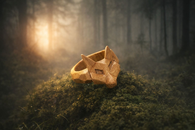 Ring: Nordic Fox - Handgeschnitzter Ring aus Ahornholz 22mm