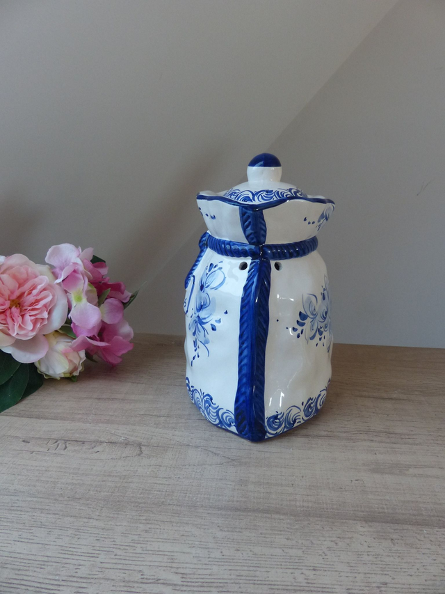 Grand Pot à Oignons en Céramique Artisanale Peint à la Main – Motifs Floraux Bleu Indigo du Portugal, Style Rustique pour Cuisine ou Cellier