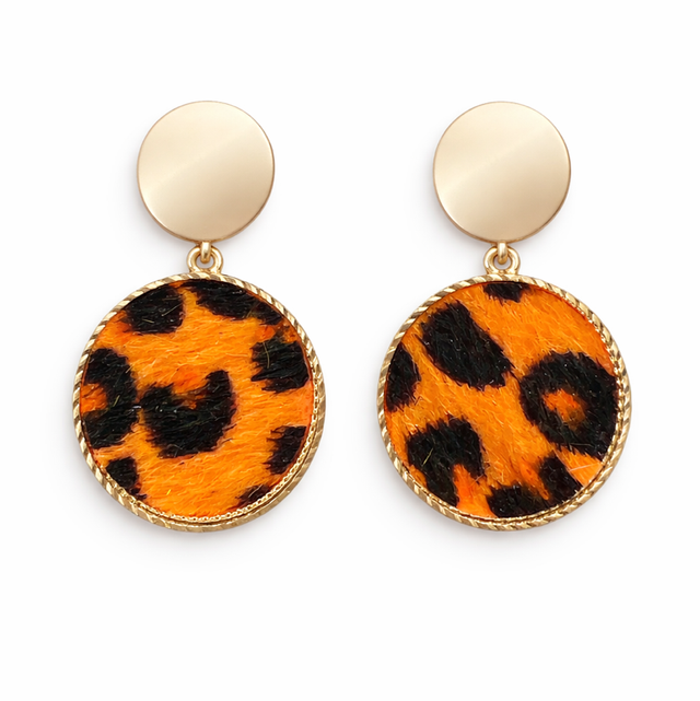 Pendientes acero dorado animal print naranja 