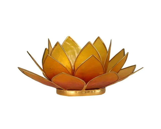Bougeoir lotus jaune orangé bords dorés