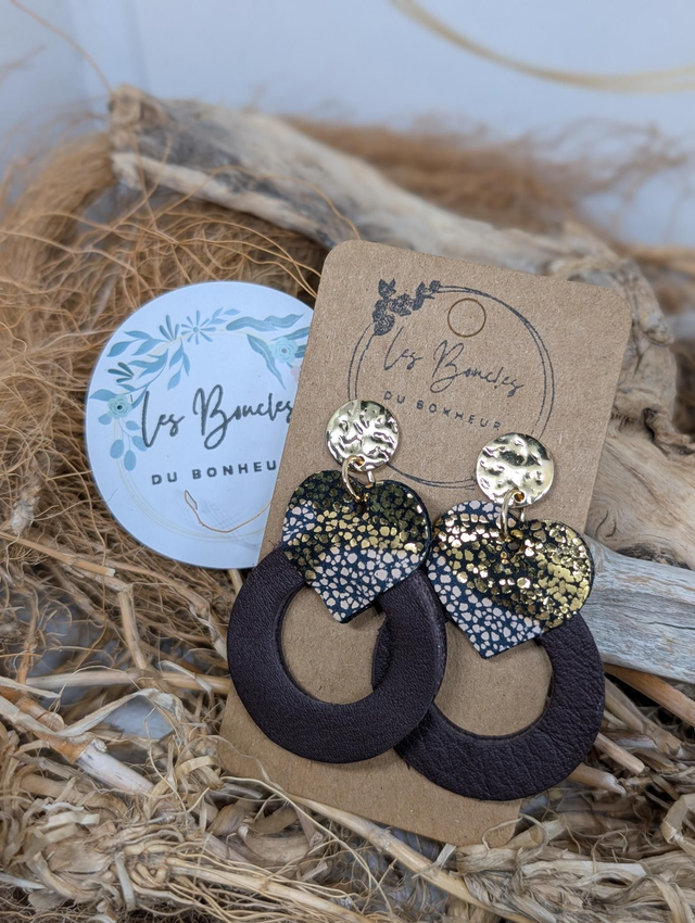 Boucles d'oreilles coeur ❤️ chocolat bronze doré c2066
