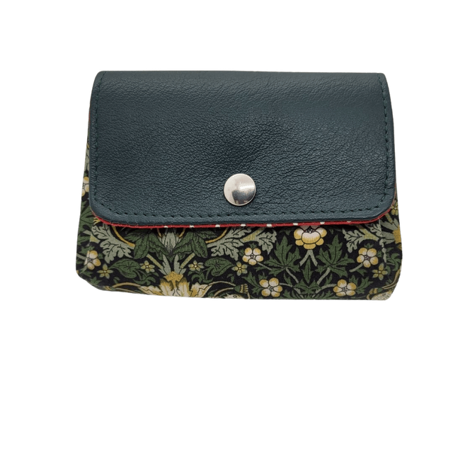 Porte monnaie Cambridge cuir de vachette vert anglais et Liberty of London Strawberry tief