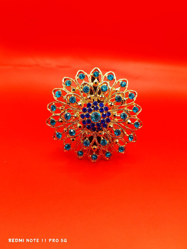 Bague florale ronde – Bleu intense &amp; turquoise