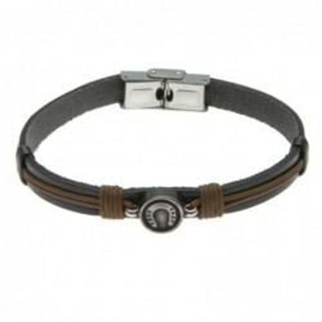 Bracciale uomo in pelle con inserto acciaio ferro di cavallo 