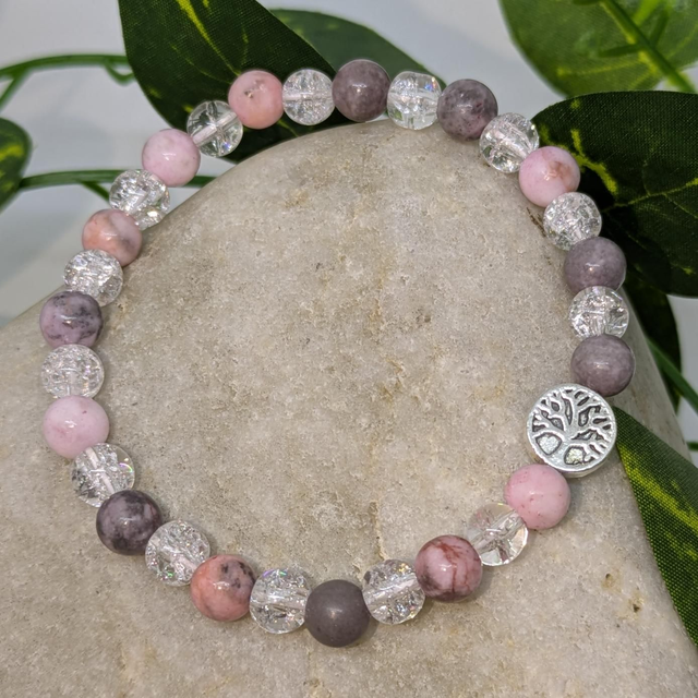 Bracelet &quot;Jaspe zébré &amp; Cristal de roche&quot; 6mm BR-107