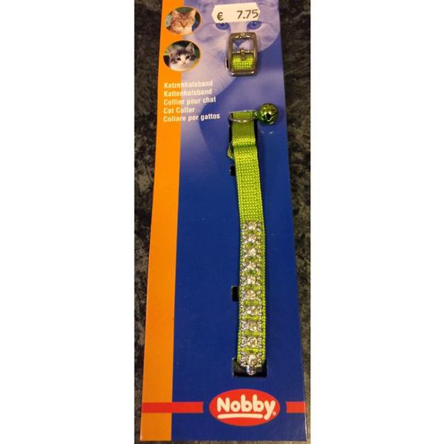 Nobby kattenhalsbandje rij strass en belletje