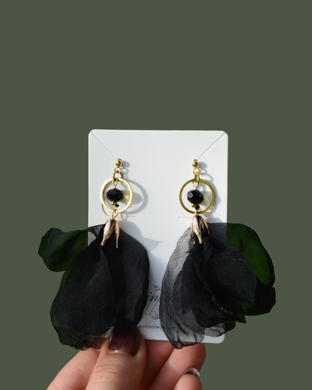 LJWF Kolekcija - Veliki črni puhasti uhani