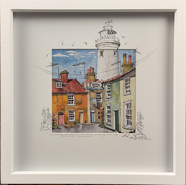Southwold Lighthouse L.e. print &amp; hand-drawing signed in frame