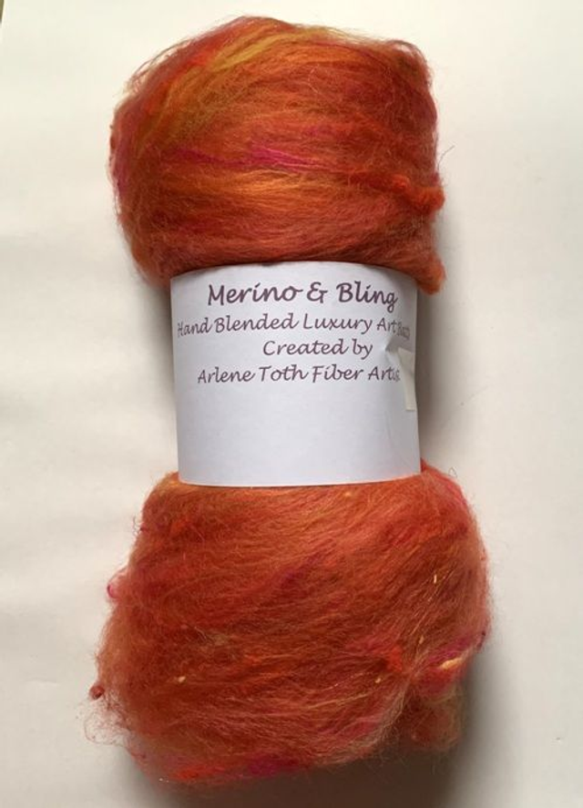 Merino &amp; Bling Luxury Art Batts for Spinning or Felting - Tequila Sunrise