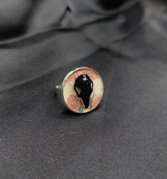 Bague crâne de renard noir et rouge