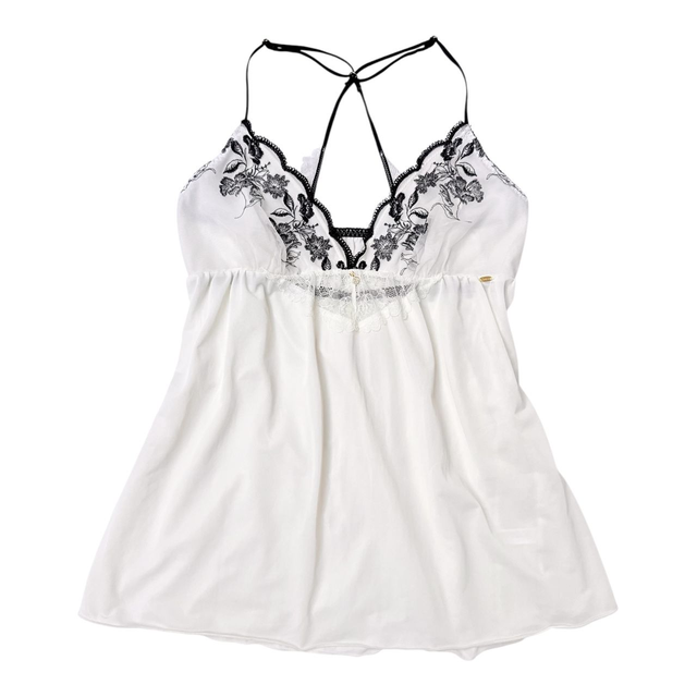 Japanese brand coquette white/cream and black embroidered cups babydoll cami 