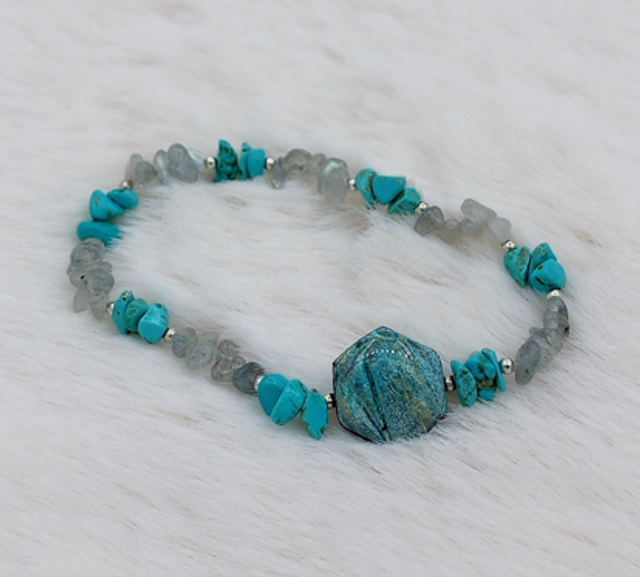 Bracelet "Eclat Naturelle", Labradorite et Turquoise