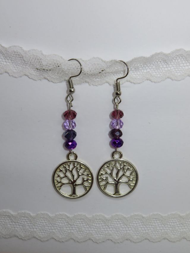 Boucle d'oreille pendante arbre de vie 