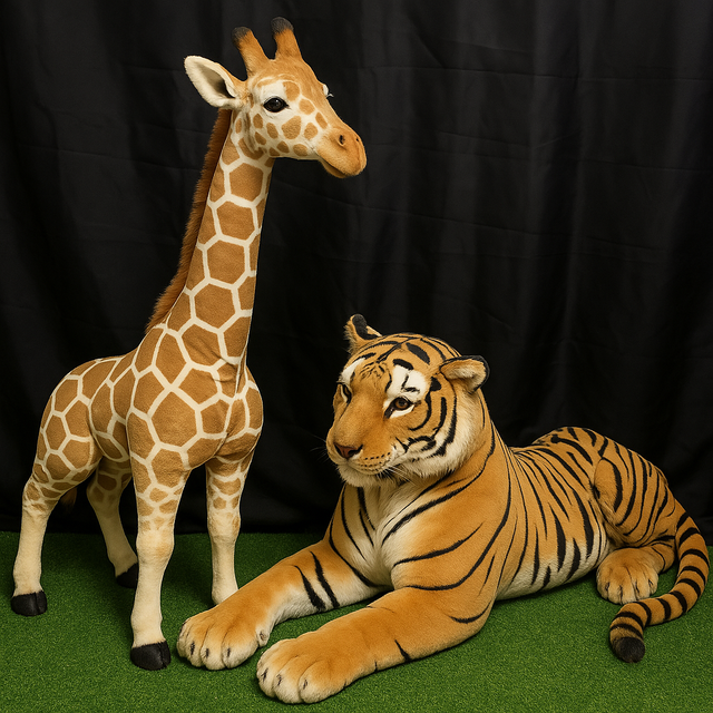 Ensemble 2 peluches "Girafe et Tigre"