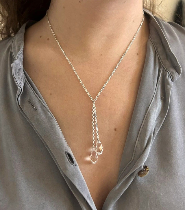 Collier maille forçat et cristal transparent 