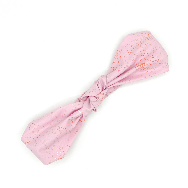 Knotted Elasticated Headband - Pink (Sakura) Metallic Gold Speckle - Japanese Cotton