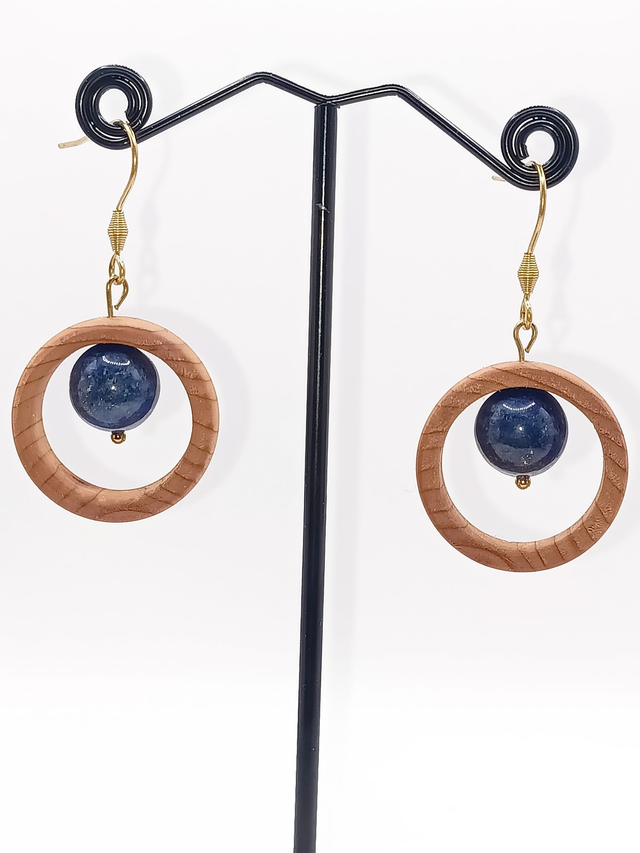 Boucles d'Oreilles Bois If, Perle de Lapis Lazuli