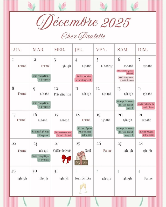 Planning de décembre 2025