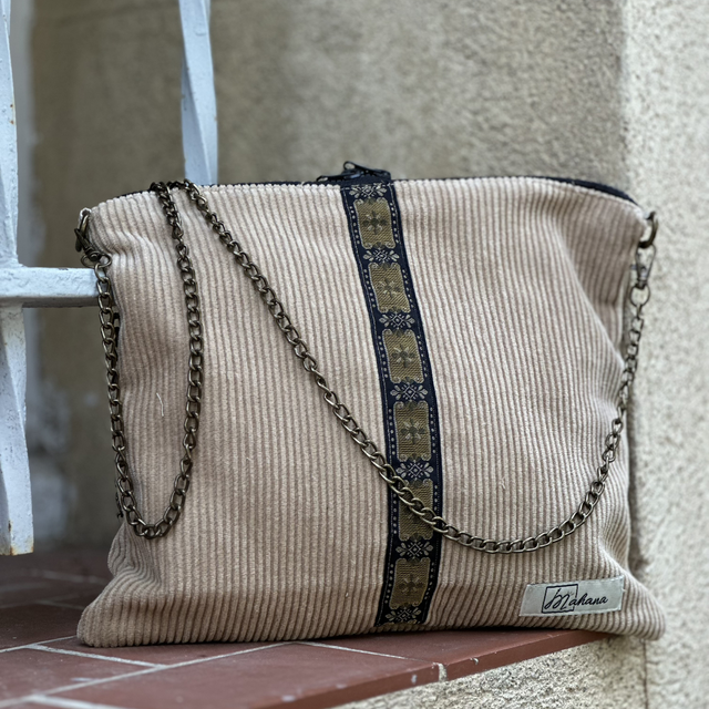 Sac carré velours beige