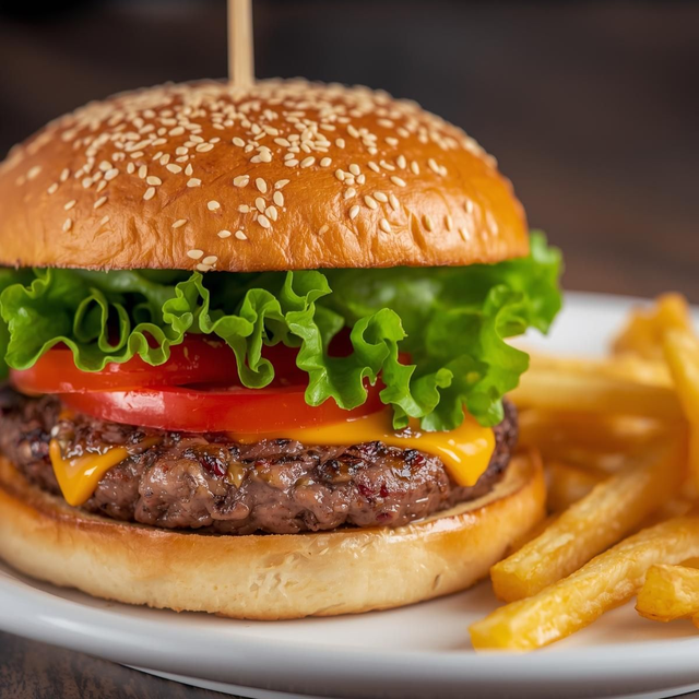 Cheeseburger(125g) mit Pommes