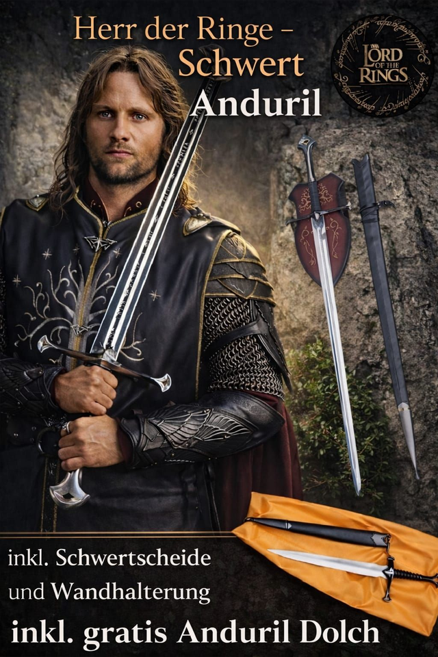 NEU Herr der Ringe Anduril Schwert 133 cm + Dolch – Premium LOTR Cosplay Sammlerstück für Fans