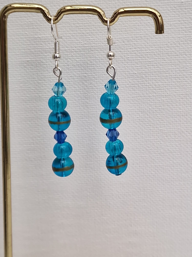 Parure Bijoux Collier Boucles D'oreilles Bleu Doré Argenté