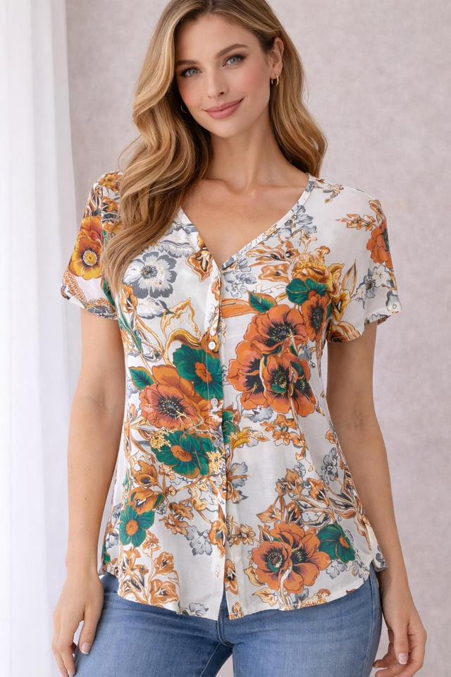 Blouse manches courtes à fleurs 