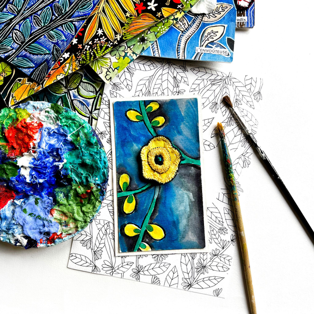 Illustration peinte et brodée