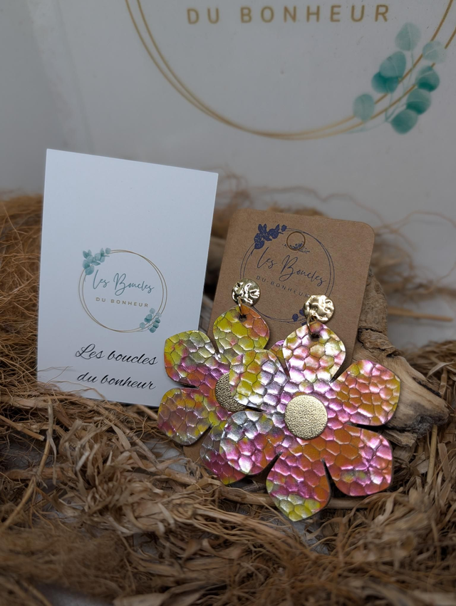 Boucles d'oreilles Ginette rose jaune gi011