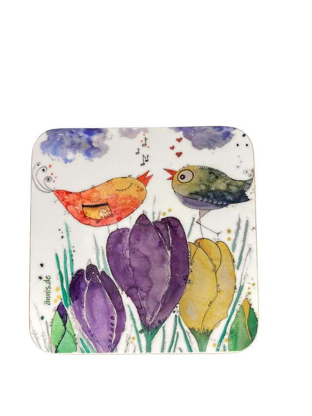 Untersetzer "Vögel auf Blumen"