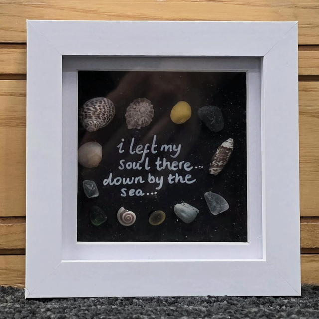 Sea Glass I left my soul there 10x10cm Framed.