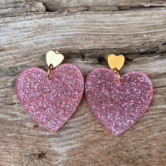 Boucles d’oreilles Cœur Pailleté rose - PM