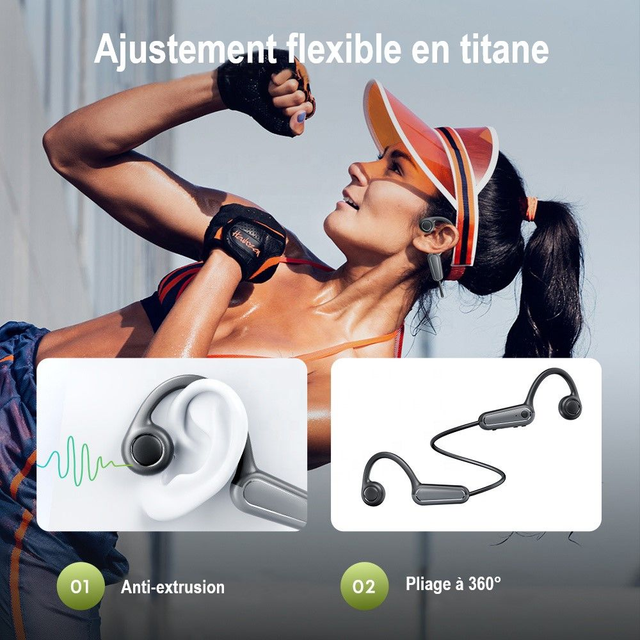 Langsdom Casque BE13 Gris à conduction osseuse de haute qualité écouteurs Bluetooth casques de jeu écouteurs antibruit pour le sport et l'entraînement
