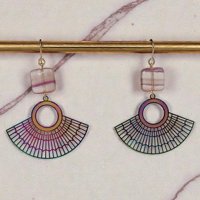 Fluorite Bead Gold Earrings