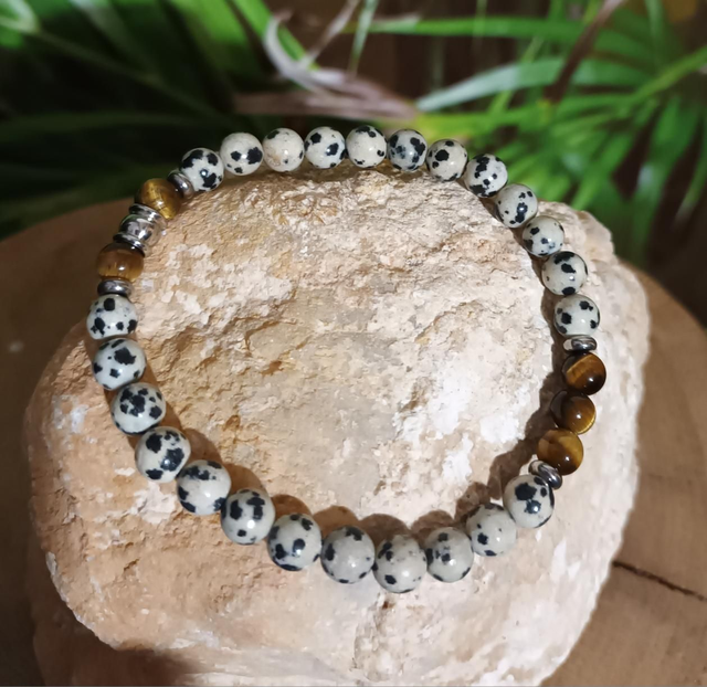 Bracelet en jaspe dalmatien et œil de tigre