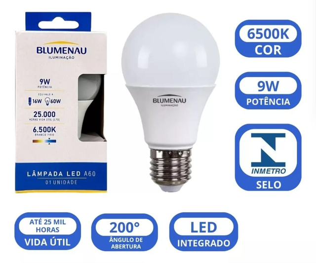 Lâmpada Led 9w 6500k E27 Blumenau Cor da luz Branco Frio