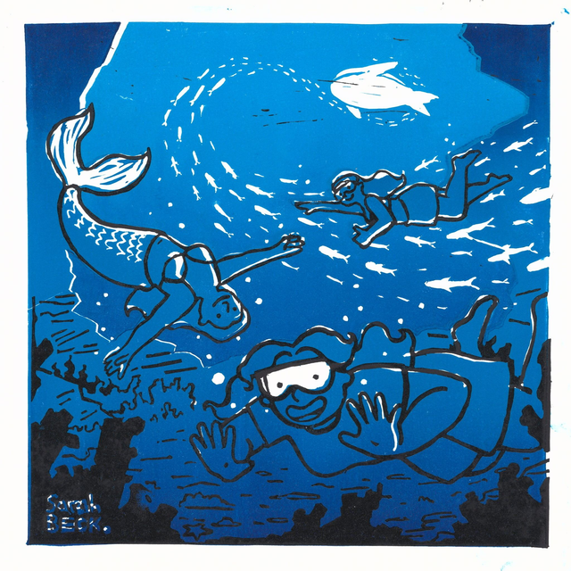 Deep Blue Underworld Linoprint