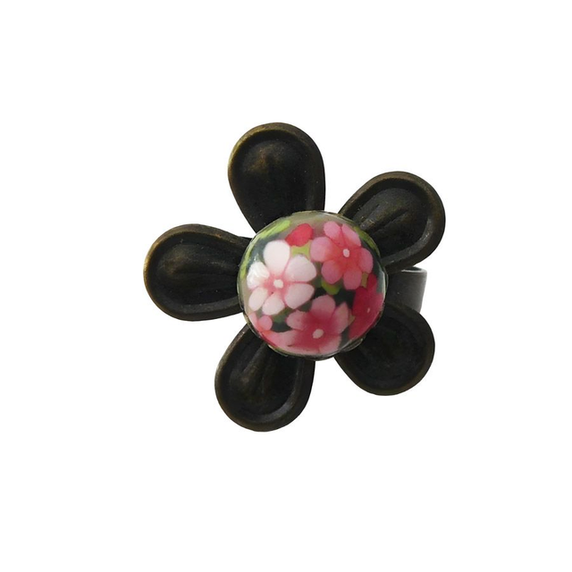 Bague fleur rétro bohème fleurs roses