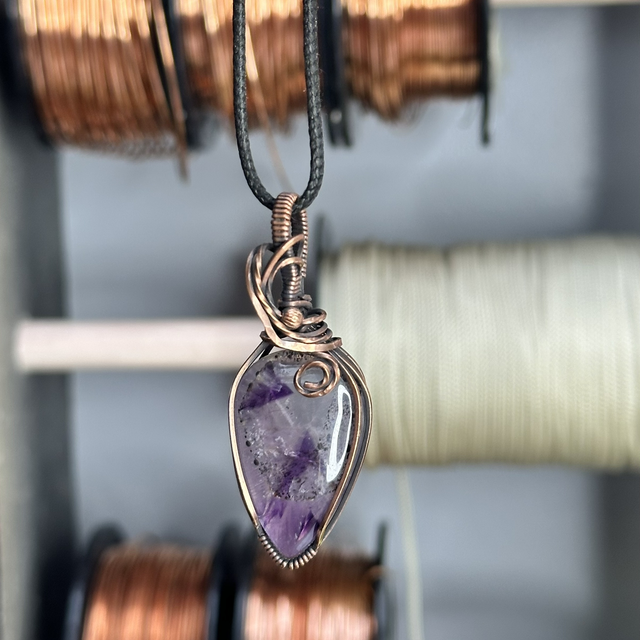 Amethyst Trapiche pure copper wrapped pendant 