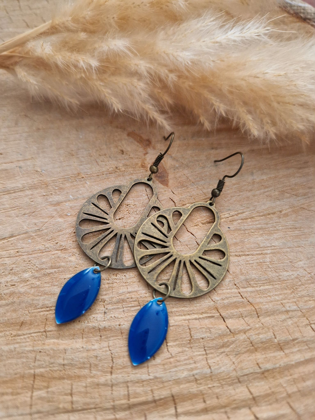 Boucles d'oreilles "Rosita" - Modèle bronze et bleu marine 