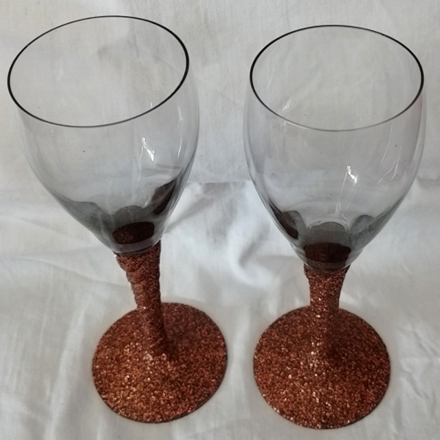 Hand Decorated Glitter Stemmed Sherry Glasses Set of 2 
