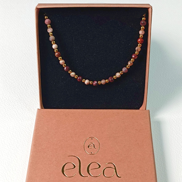 Bracelet NOMADE, Rhodochrosite, Jaspe rouge, acier chirurgical doré