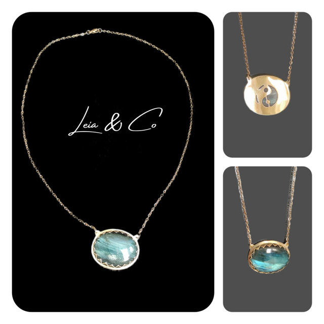 Collier doré Yin et Yang avec Labradorite bleue LEIA&CO
