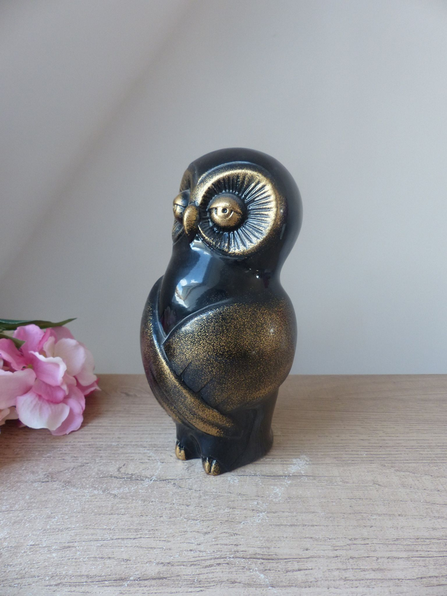 Statue Chouette Zen en Résine Noire et Dorée : Élégante Décoration Intérieure Maison – Original Idéal pour Décorer le Bureau ou Comme Cadeau
